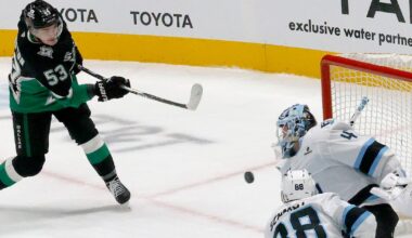 Wyatt Johnston’s 10th power play goal the difference as Stars rally to beat Mammoth