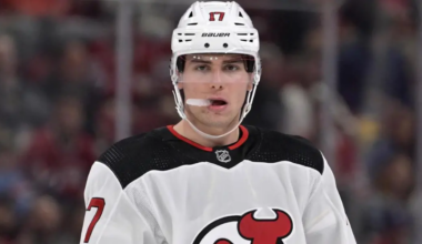 Simon Nemec skating for the New Jersey Devils