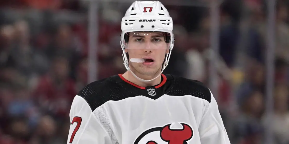 Simon Nemec skating for the New Jersey Devils