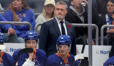 New York Islanders defenseman Matthew Schaefer (48) reacts to scoring the game winning goal against the Utah Mammoth during overtime at Delta Center.