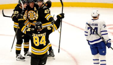 The Bruins defeated the Maple Leafs, 5-3, on Tuesday.