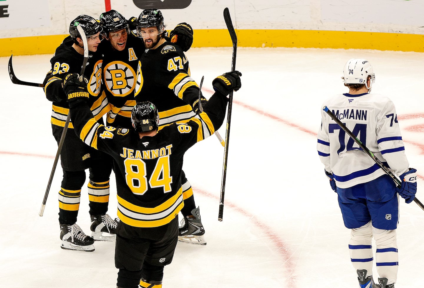 The Bruins defeated the Maple Leafs, 5-3, on Tuesday.