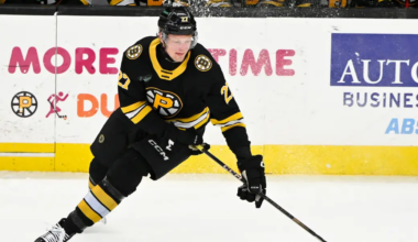 Riley Tufte skating for the Providence Bruins