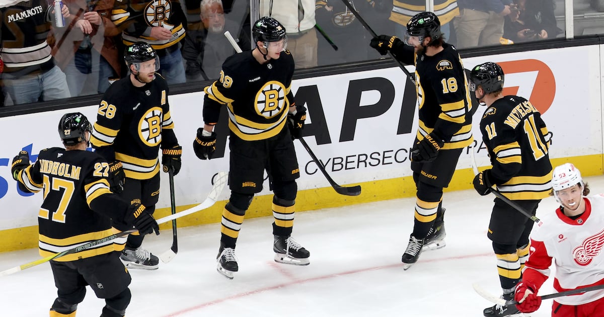 Morgan Geekie scores a pair as Boston Bruins squeak past Detroit Red Wings in shootout