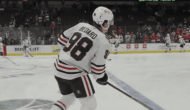 Connor Bedard #98 of the Chicago Blackhawks skates ahead of puck drop against the Dallas Stars on Oct. 26.