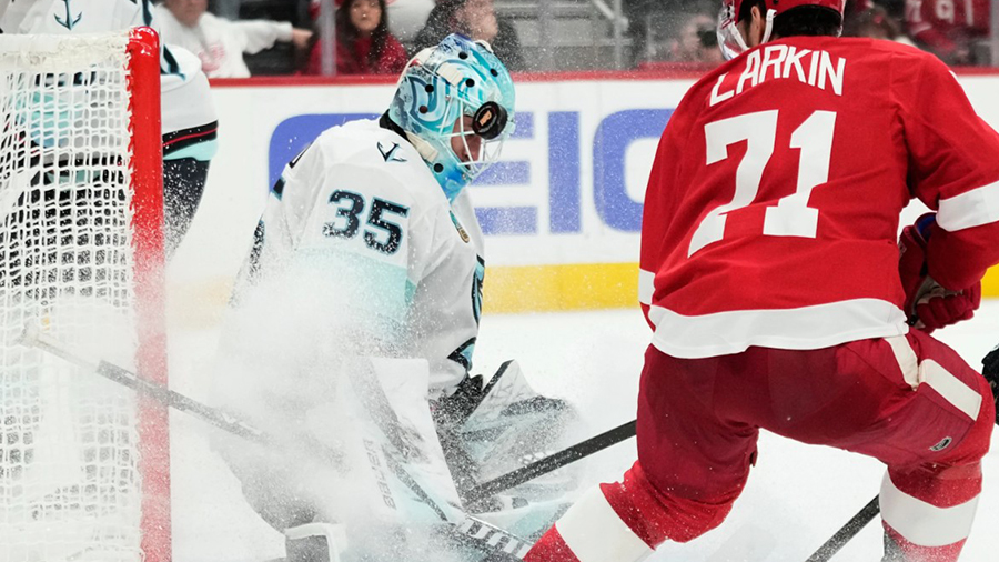 Seattle Kraken Joey Daccord Detroit Red Wings Dylan Larkin 2025...