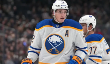 Tage Thompson #72 skating for the Buffalo Sabres