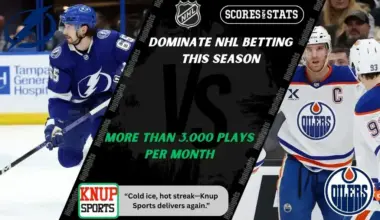 NHL promo graphic featuring Tampa Bay Lightning and Edmonton Oilers players with team logos and Scores and Stats branding, highlighting betting picks and predictions for their November 20, 2025 matchup.