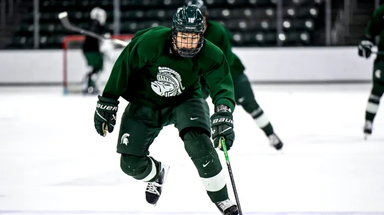 MSU's Predators draft pick Ryker Lee just scored a goal unlike any you've ever seen in hockey history image