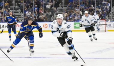 Mammoth’s Logan Cooley helped off ice, Blues’ Alexey Toropchenko ejected after collision