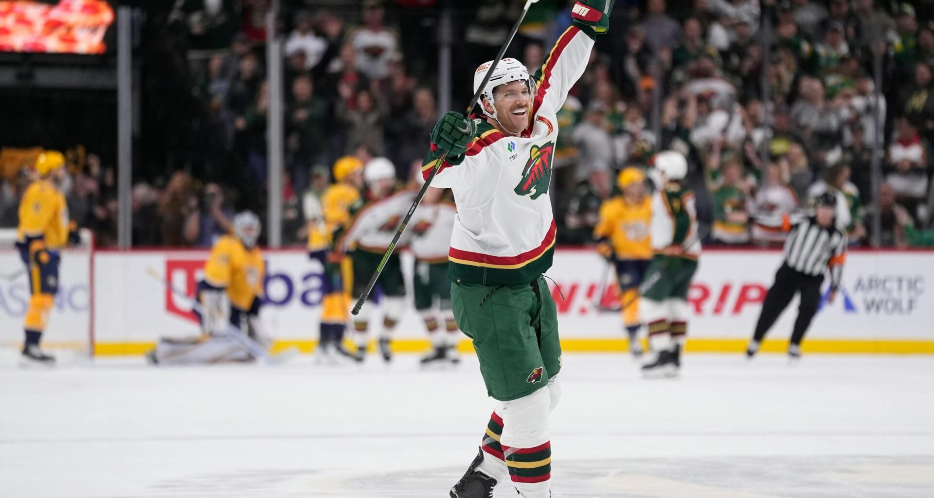 Wild claims overtime victory after Nashville goalie dislodges net