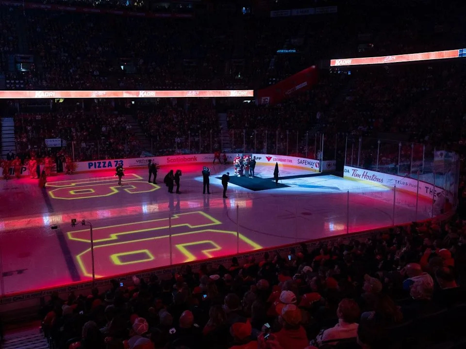  Calgary Flames centre Nazem Kadri was honoured in a ceremony with his family to celebrate his 1000th game in the NHL at the Scotiabank Saddledome on Wednesday, November 5, 2025. Brent Calver/Postmedia