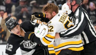 Morgan Geekie scores twice to tie for NHL goals lead, Bruins beat Kings 2-1 in OT