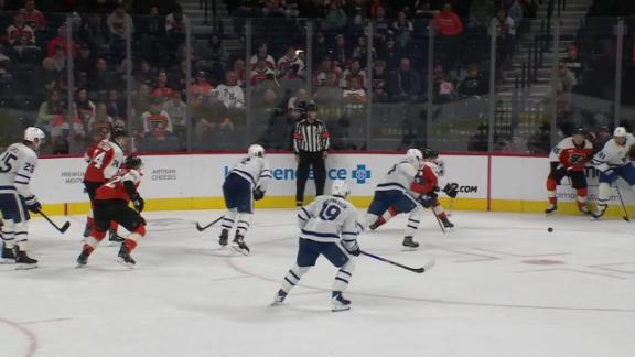 Matthews, Tavares lead Maple Leafs past Flyers 5-2; Tanev stretchered off after collision