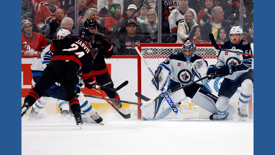 Jarvis scores a hat trick as Hurricanes pull away in third period to beat Jets 5-1