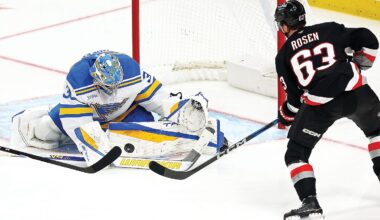 Hofer makes 27 saves as Blues blank Sabres 3-0