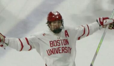 Cole Hutson scores twice for Boston University, including overtime game-winning goal in 4-3 win over Northeastern