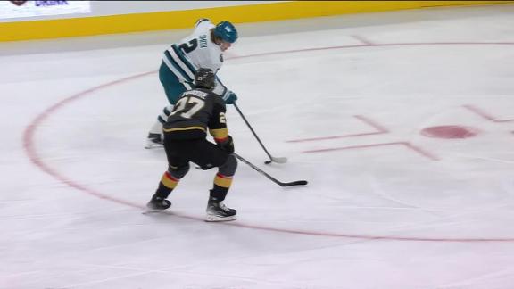 Hertl scores twice, Lindbom gets his 1st NHL win in the Knights' 4-3 victory over the Sharks