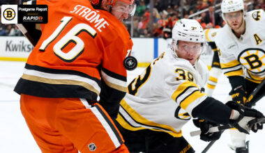 Geekie Scores Twice in Bruins 4-3 Loss to Ducks 
