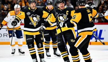 Crosby and Malkin score as the Penguins shut out the Predators 4-0 in Stockholm