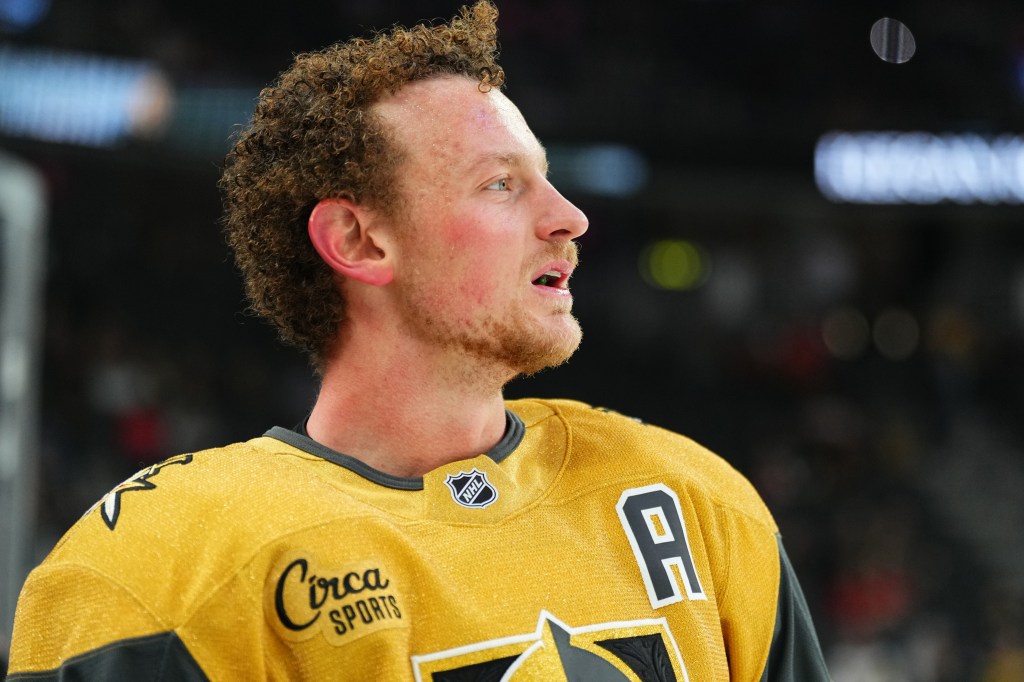 Jack Eichel of the Vegas Golden Knights in a warm-up.