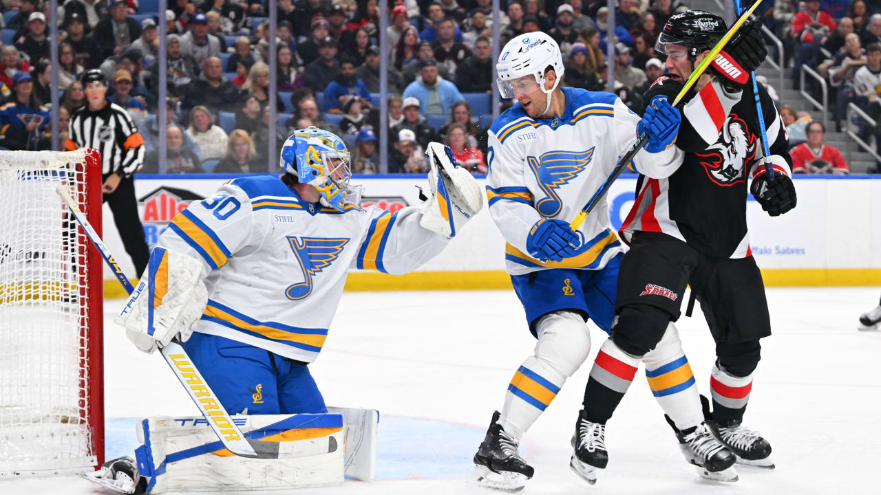 Hofer makes 28 saves, Blues shut out Sabres