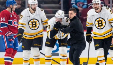 Charlie McAvoy hit in the mouth by a slap shot as Bruins beat Canadiens, 3-2