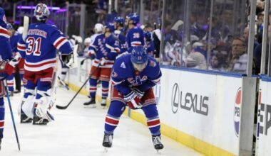 Adam Fox left game with apparent arm injury in Rangers scare