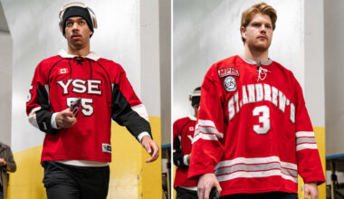 Foegele, Byfield wear old junior hockey jerseys before game in Toronto