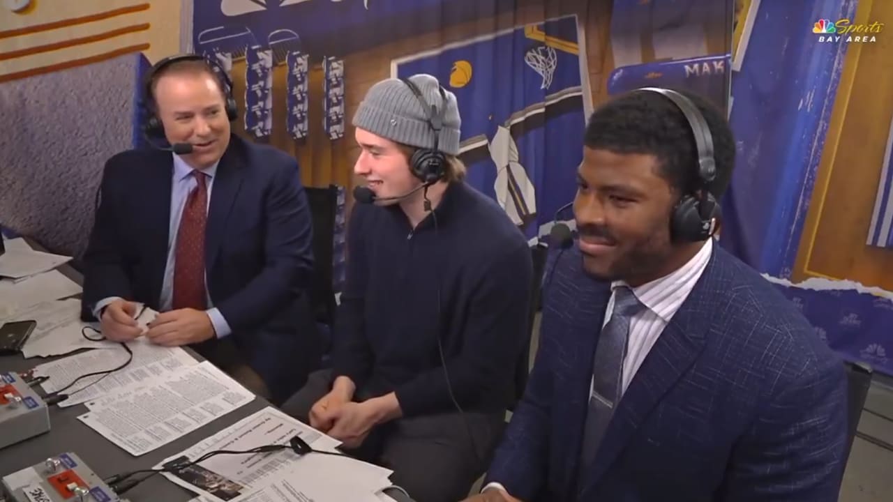 Celebrini jokes he sees dentist ‘a couple times’ on Warriors broadcast