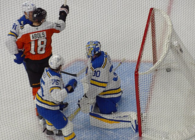 Flyers Rodrigo Abols celebrates goal against the St. Louis Blues