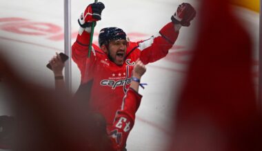 Ovechkin’s 900th goal comes with goalies’ puck tug-of-war