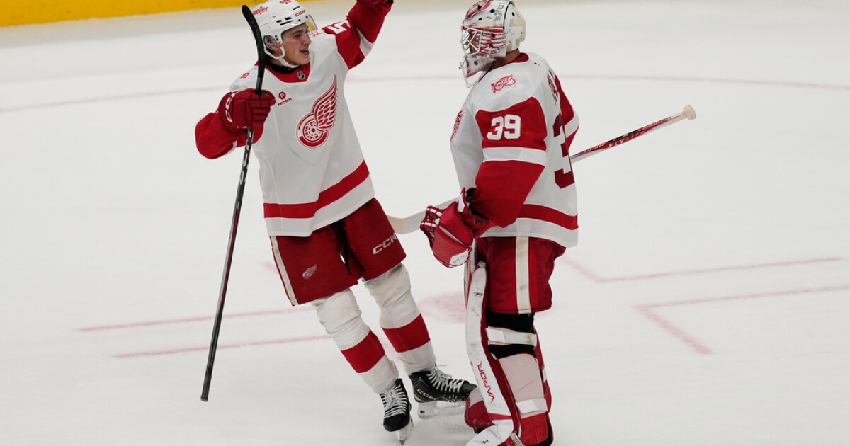 James van Riemsdyk's shootout goal lifts Red Wings over Sharks 3-2