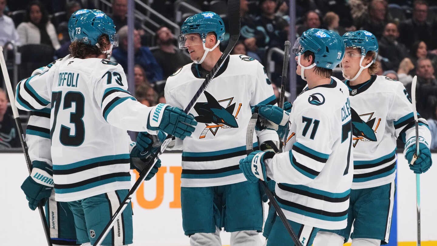 Celebrini leads Sharks to 6-1 win over Kraken