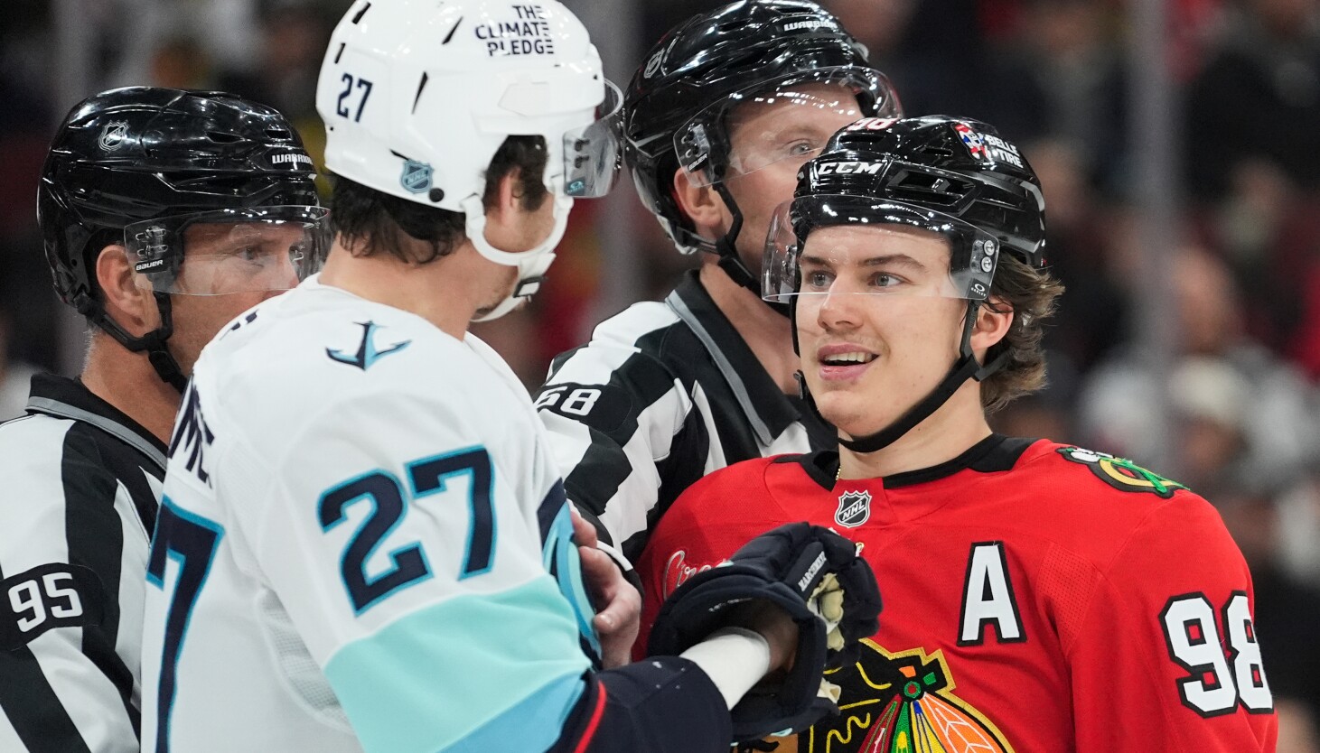 Blackhawks incensed about pivotal penalty call on Connor Bedard in loss to Kraken