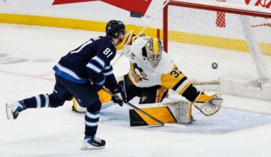 Comrie makes 28 saves, Lambert scores 1st NHL goal as Jets top Penguins – Butler Eagle