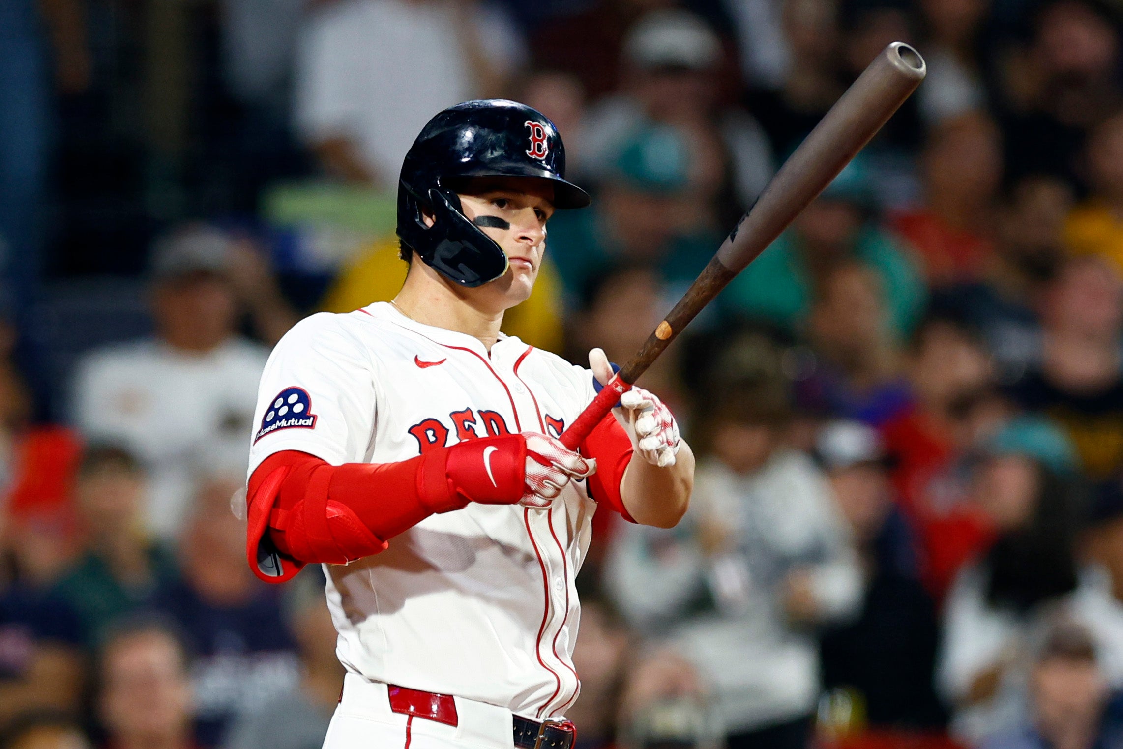 Boston, MA- 9/2/25- Boston Red Sox right fielder Roman Anthony (19) at bat during the fourth inning at Fenway Park on Sept. 2, 2025.