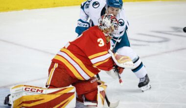 Wolf makes 16 saves for his 1st shutout of the season in Flames' 2-0 win over Sharks
