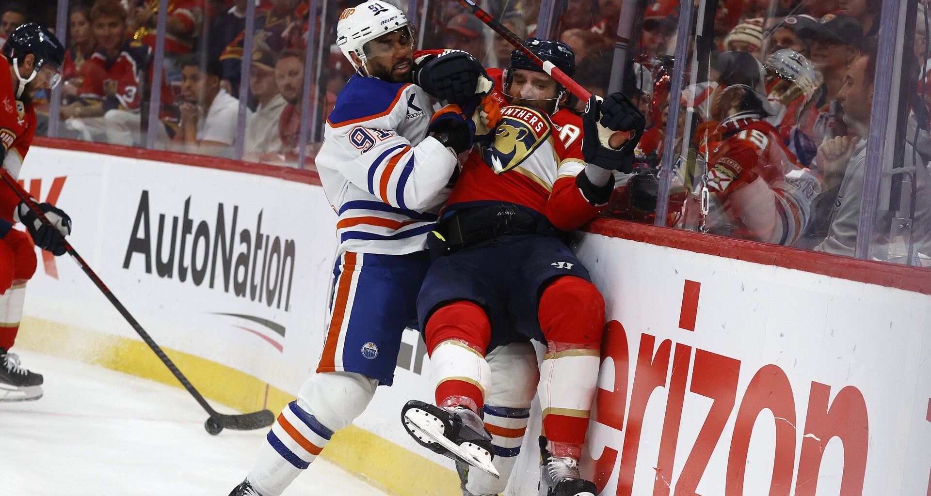 Evander Kane clashes with Aaron Ekblad in a recent Oilers vs Panthers game