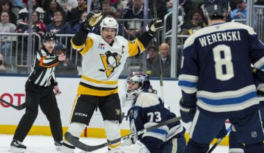 Pittsburgh center Sidney Crosby celebrates a goal against the Blue Jackets last week.