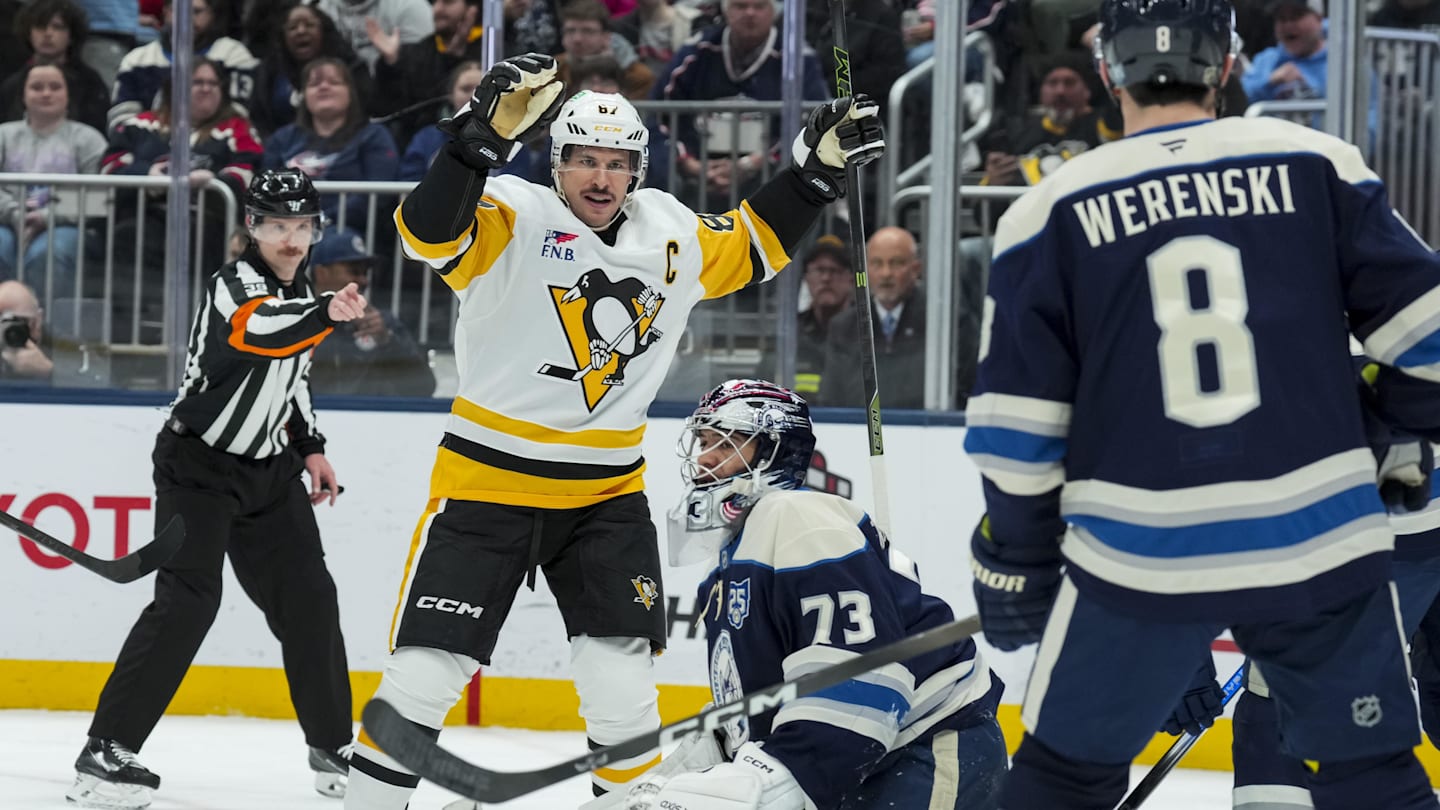 Pittsburgh center Sidney Crosby celebrates a goal against the Blue Jackets last week.