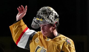 Vegas Golden Knights' Carter Hart Gets Emotional After Return to Ice