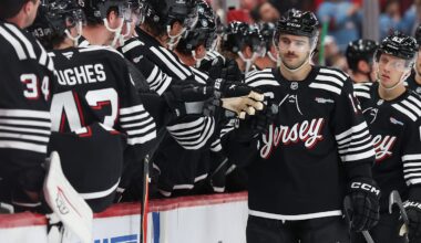 The Devils are wearing their alternate black "Jersey" jerseys for the first time this season in a game against the Red Wings