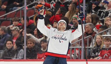 Washington Capitals defenseman Jakob Chychrun (6) celebrates his game winning goal: Ed Mulholland-Imagn Images