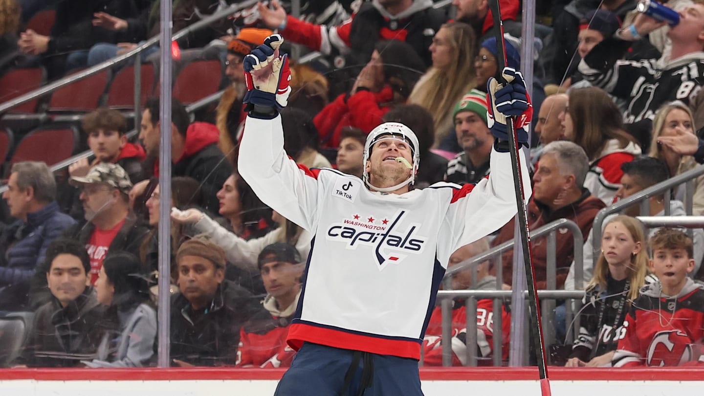 Washington Capitals defenseman Jakob Chychrun (6) celebrates his game winning goal: Ed Mulholland-Imagn Images