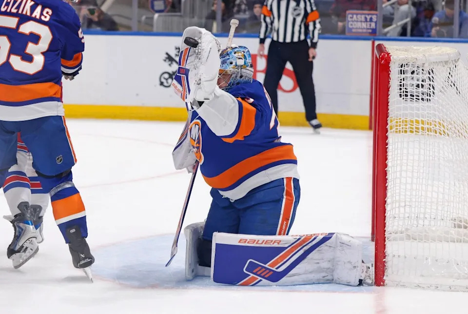 David Rittich makes a save during the Islanders-Rangers game on Dec. 27, 2025. Robert Sabo for NY Post