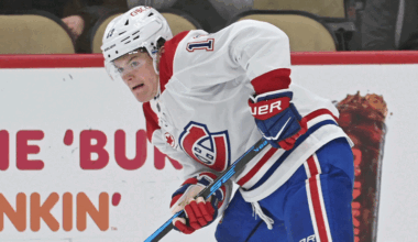 Montreal Canadiens center Cole Caufield (13) centers the puck prior to scoring against the Pittsburgh Penguins during the second period at PPG Paints Arena.