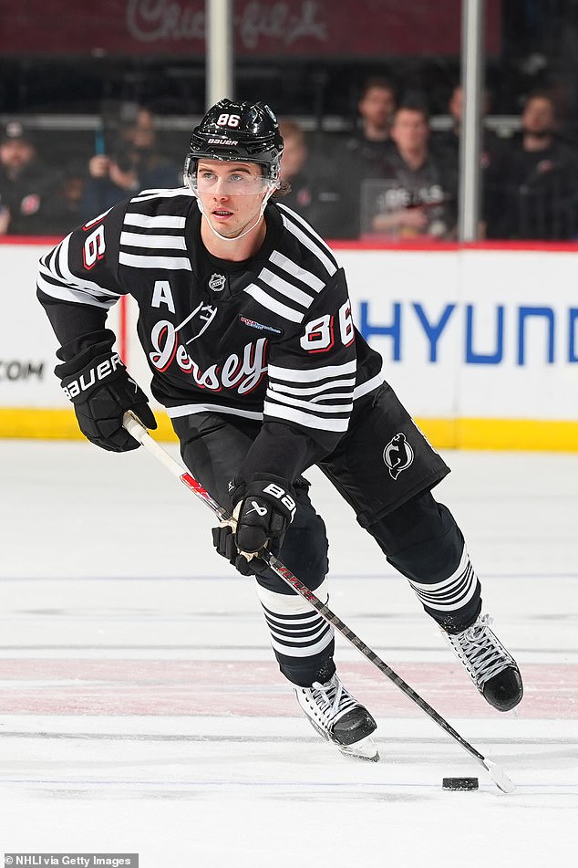 It was his first game back on the ice since November 12 as he had been sidelined due to a finger injury for 18 games (pictured on Sunday)