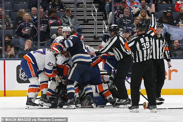 A massive brawl erupted in Sunday's New York Islanders and Columbus Blue Jackets game