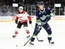 Vancouver Canucks draft pick Braeden Cootes playing for the Seattle Thunderbirds against the Prince Geoge Cougars.